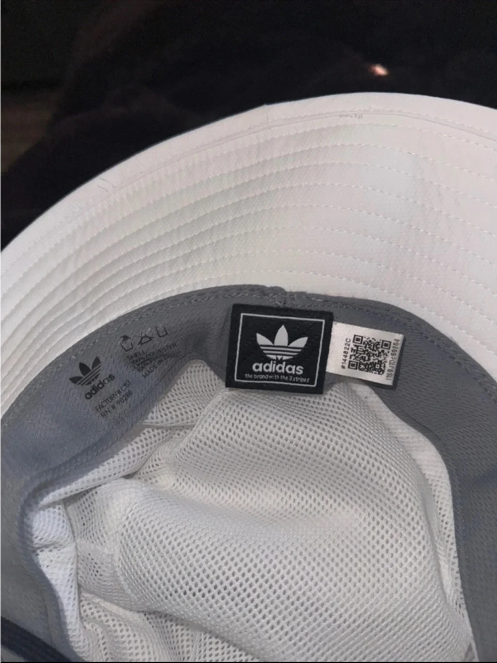 Adidas White Bucket Hat with Black Trefoil Patch